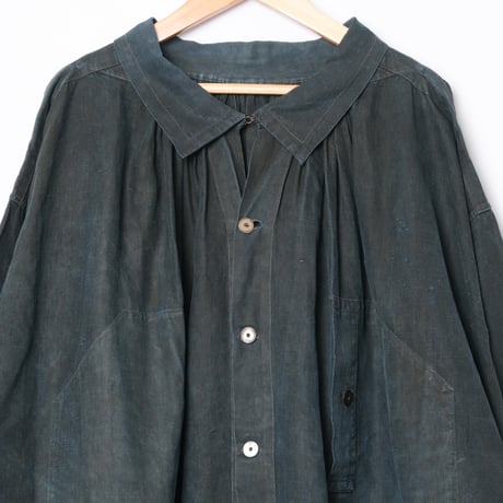 ~20s France Antique Indigo linen Biaude (Fullopen)