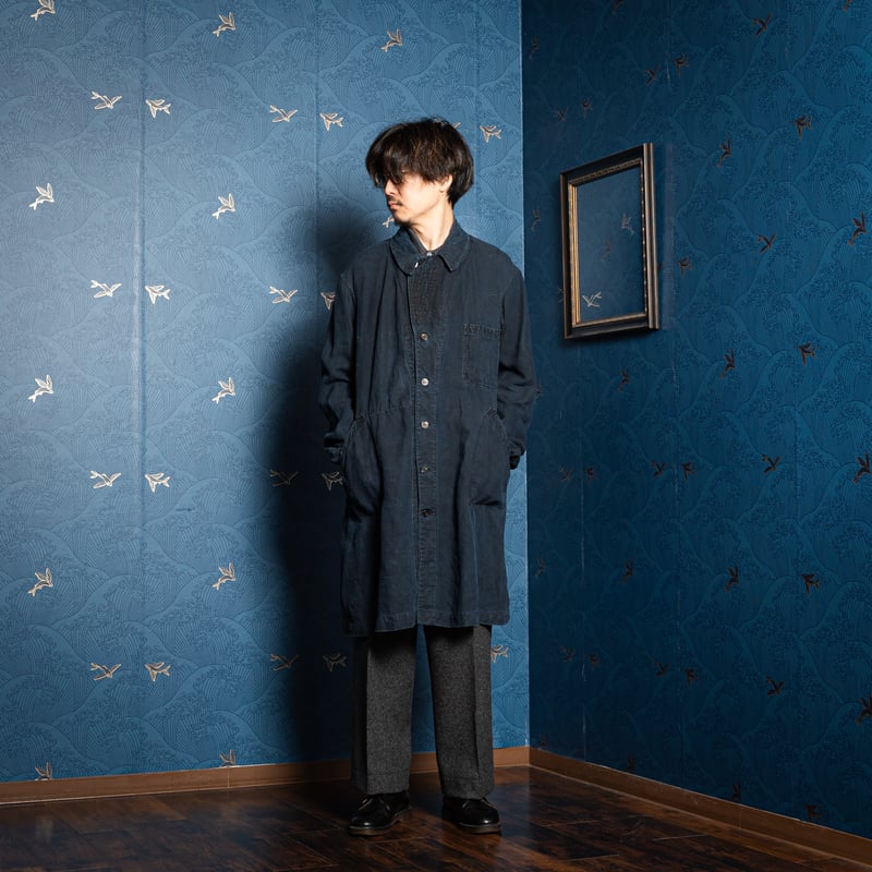 30s France Vintage Indigo Linen Maquignon Coat