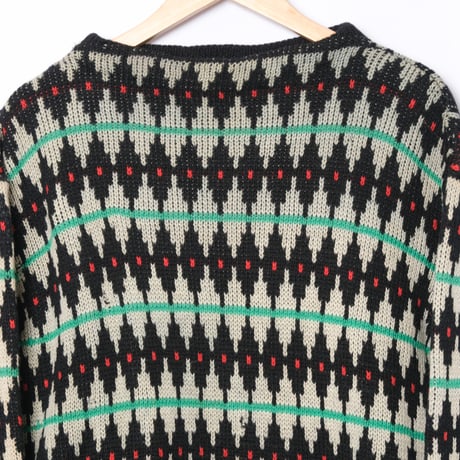 60s France Vintage Boat Neck Patterned All Over Knit