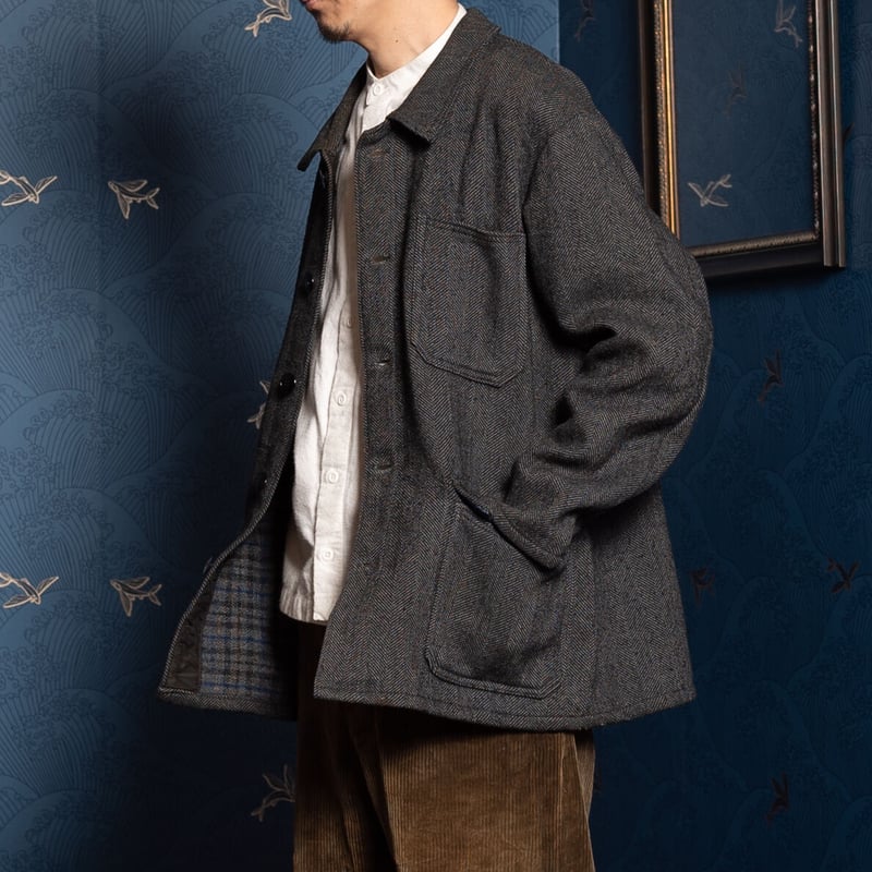 フレンチヴィンテージ　ウール　ファーマーズ　ジャケット DEADSTOCK】40-50s “Grey & Black” French Wool Farmers Jacket “With