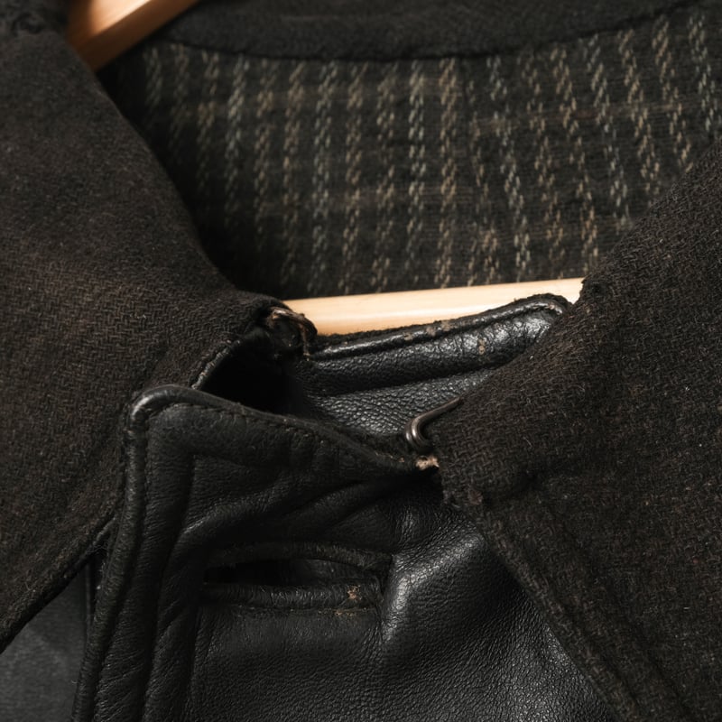 30s-40s French Vintage Leather Jacket Wool Coll