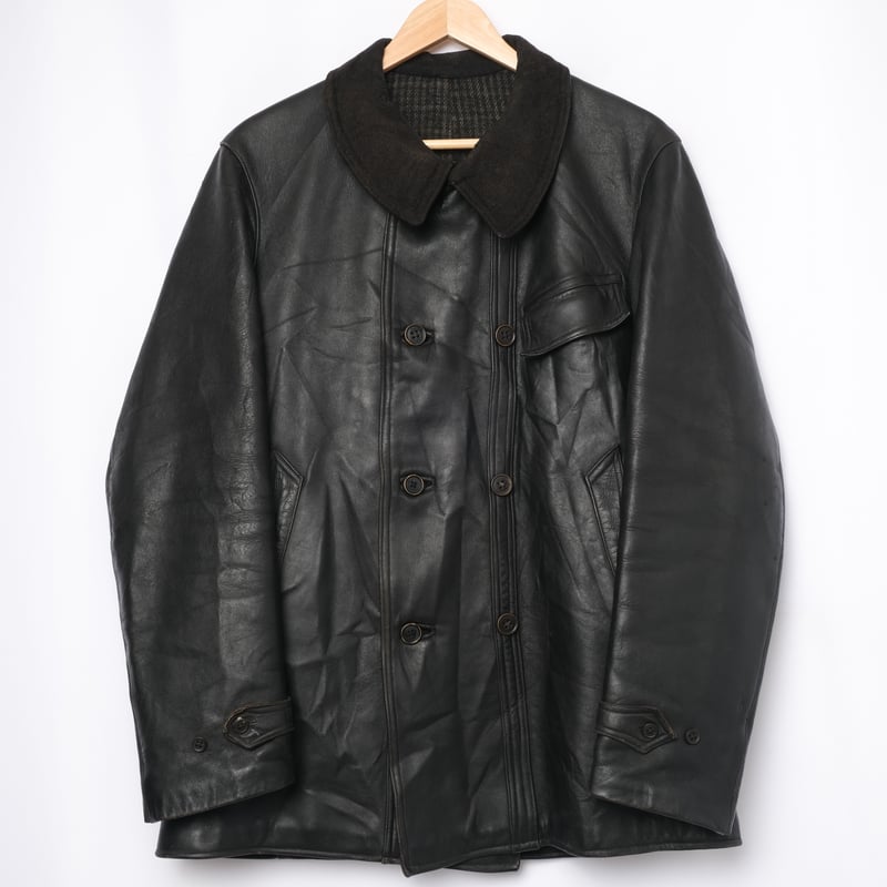 30s-40s French Vintage Leather Jacket Wool Coll