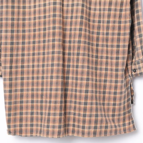 40-50s France Vintage Checked Granpa Shirt Orange × Dark Brown