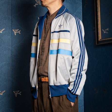 70-80s Vintage adidas Ventex Track Jacket Model First Gray×Navy×Yellow×Light Blue(Made in France)