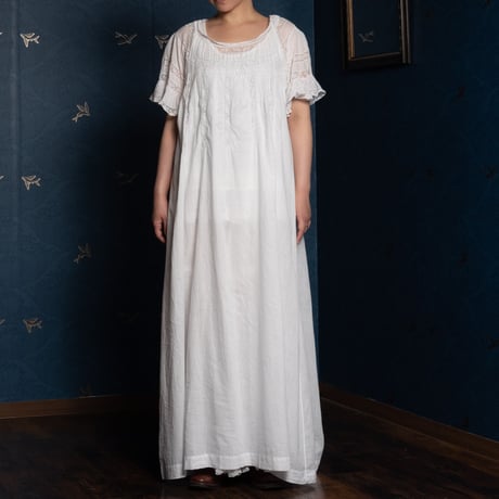 〜1930s French Antique Cotton Lace Short Sleeve Night Dress  2