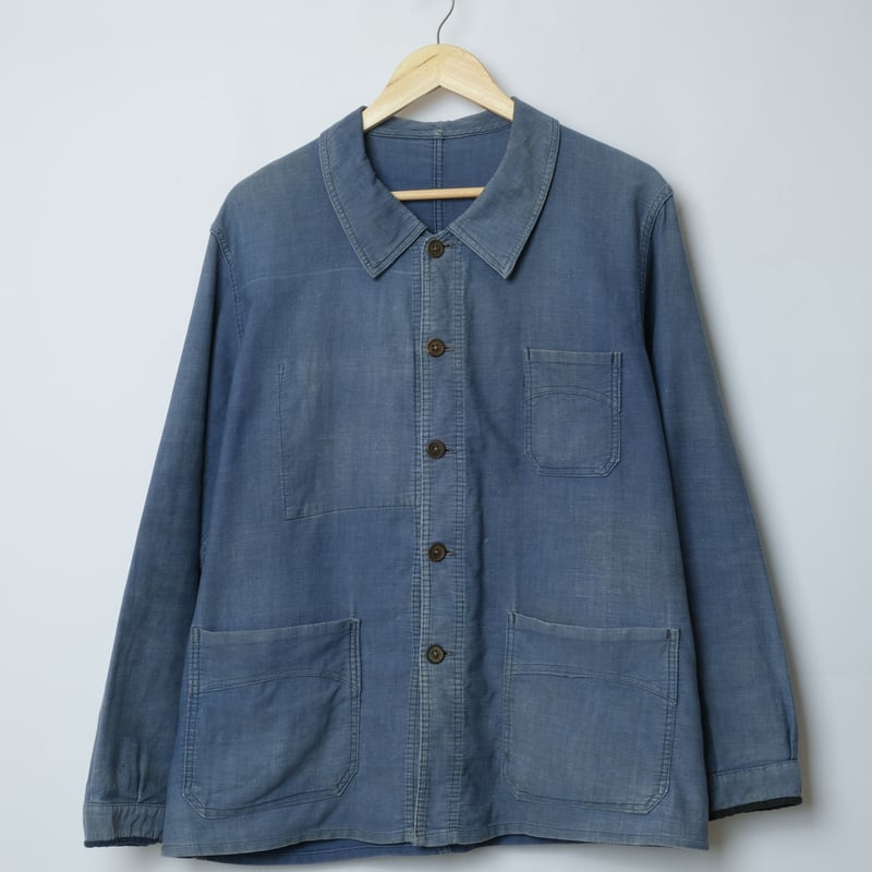 40s Vulcain Blue Cotton Twill Jacket Wood Butt 40s Vulcain Blue Cotton Twill Jacket Wood Butt