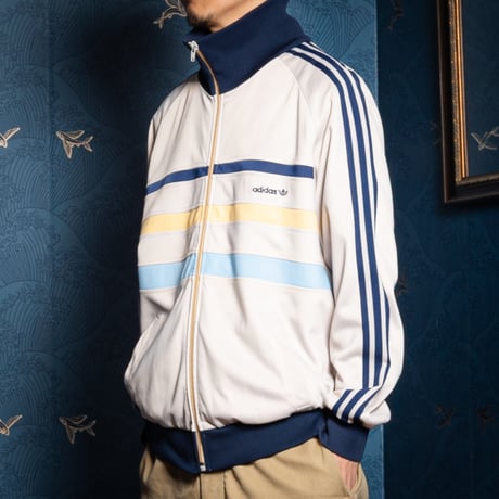 80s Vintage adidas Track Jacket Model First Gray × Navy × Yellow × Light Blue (Made in Hungaria)
