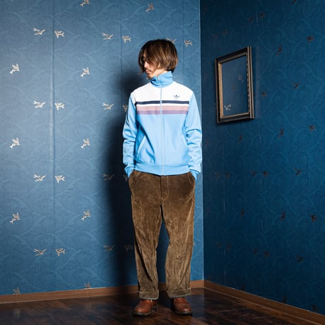 70-80s Vintage adidas Ventex Track Jacket Light Blue × White Bordeaux Line (Made in France)