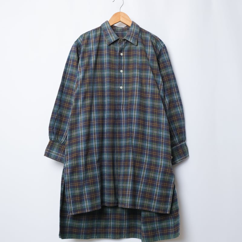40-50s French Vintage Cotton Granpa Check Shir