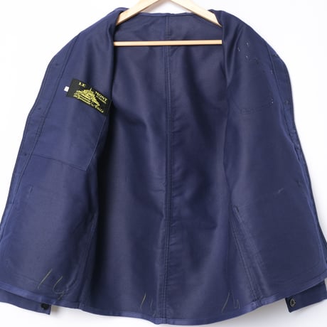40s France Vintage Le Mont Saint Michel Blue Moleskin Work Jacket Dead Stock Vpocket