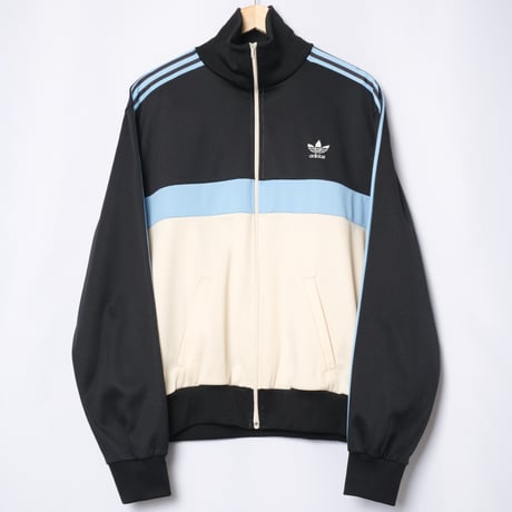 70-80s Vintage adidas Track Jacket Ivory × Black × Light Blue (Made in France)