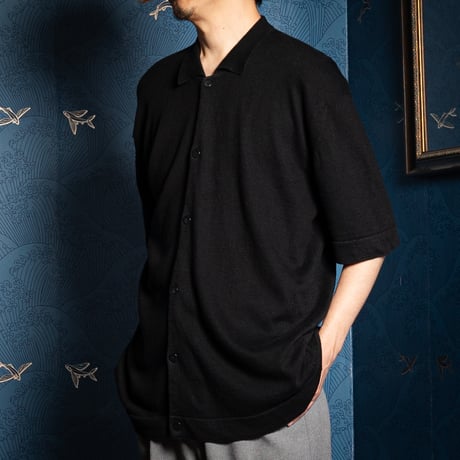 90s JOHN SMEDLEY Cotton Linen Halfsleeve Fullopen Shirt（Made in England)