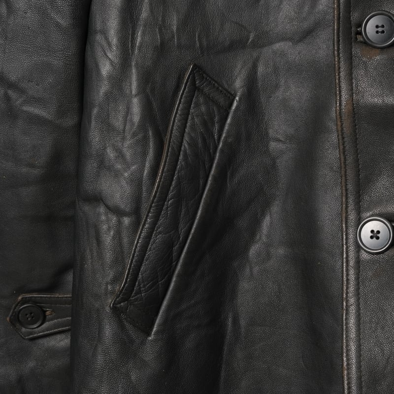 50s-60s France Vintage Leather Jacket Wool Coll