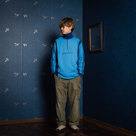 70-80s Vintage adidas Half Zip Pullover Light Blue × Navy