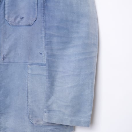 50s France Vintage Lapel Blue Moleskin Work Jacket