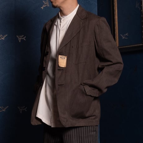 30-40s France Vintage  Brown Black Chambray Work Jacket Dead Stock