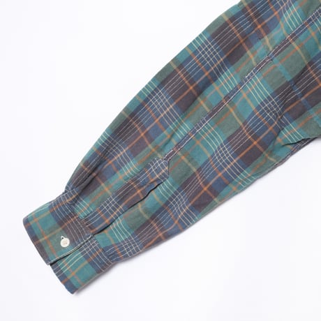 40-50s France Vintage Checked Granpa Shirt Green × Navy Stripes