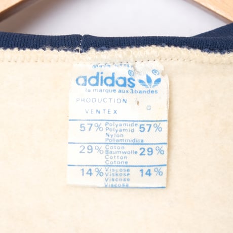 70-80s Vintage adidas Ventex Hoodie Ivory × Navy (Made in France)