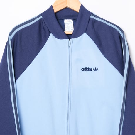 70-80s Vintage adidas Collarless Track Jacket Light Blue × Navy