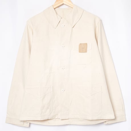 40s France Vintage Ecru Work Jacket 4 Buttons Size 48 DeadStock