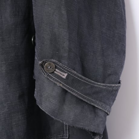 30-40s France Vintage SALACHE Black Linen  Maquignon Coat Size 60L