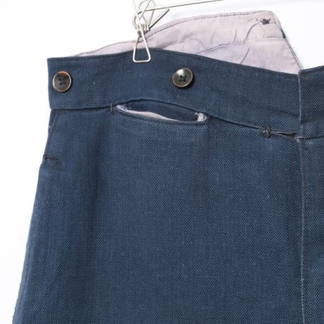 -30s France Vintage Fireman Indigo Linen HBT Trousers