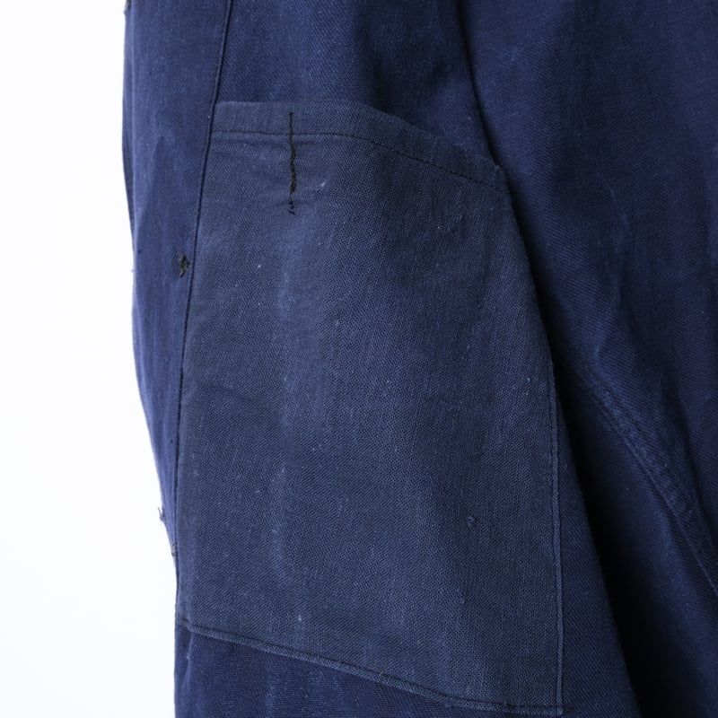 30s-40s France Vintage Blue Cotton Twill Doubl