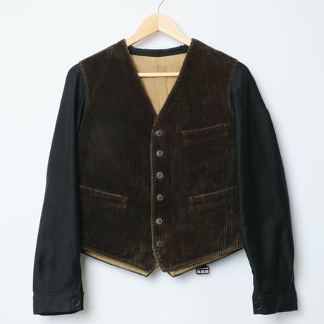 30s-40s Le Mont St Michel Corduroy×Black Moleskin Gilet