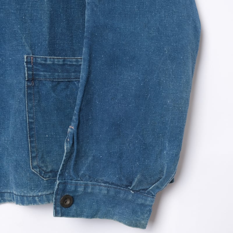 30s France Vintage Indigo Cotton Linen Work Ja 30s France Vintage Indigo Cotton Linen Work Ja