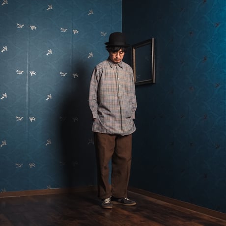 40-50s French Vintage Cotton  Granpa Check Shirts Green×Orange 2