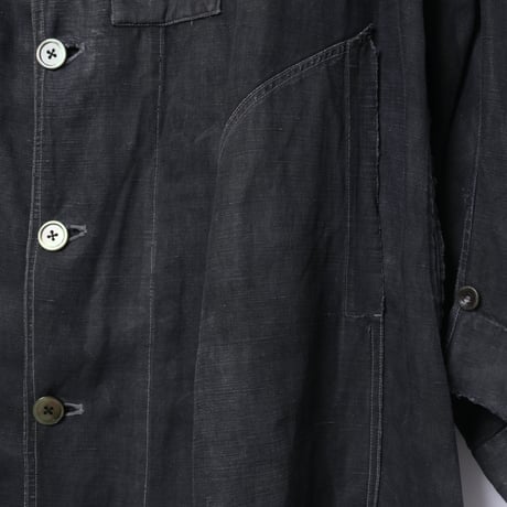 30-40s France Vintage SALACHE Black Linen  Maquignon Coat Size 60L