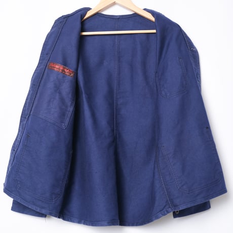 50s France Vintage Dubure & Deverchere Blue Moleskin Work Jacket
