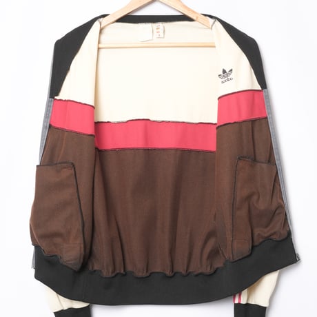 70-80s Vintage adidas Ventex Track Jacket Black × Ivory × Red (Made in France)