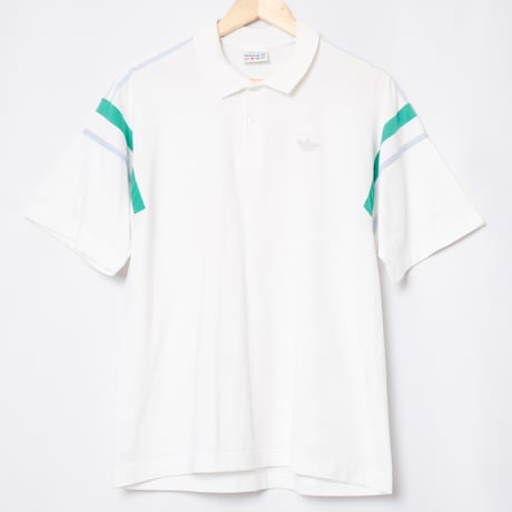 80s Vintage adidas Ventex Short Sleeve Polo Shirt White × Light Blue Green Line（Made in France）
