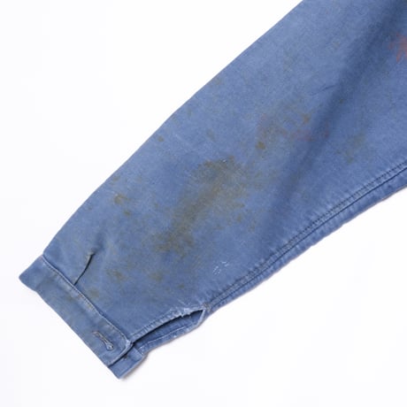40s France Vintage Le Mont St Michel Blue Moleskin Work Jacket