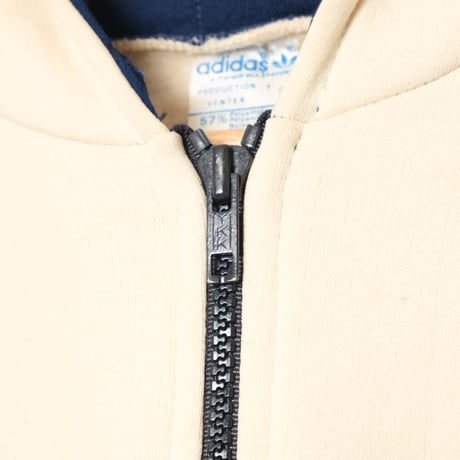 70-80s Vintage adidas Ventex Hoodie Ivory × Navy (Made in France)