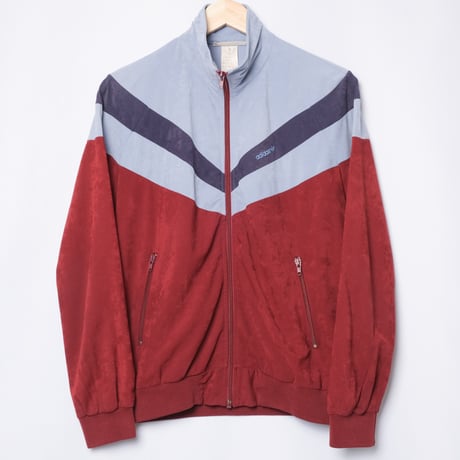 80s Vintage adidas Velours Track Jacket Bordeaux × Light Blue (Made in West Germany)