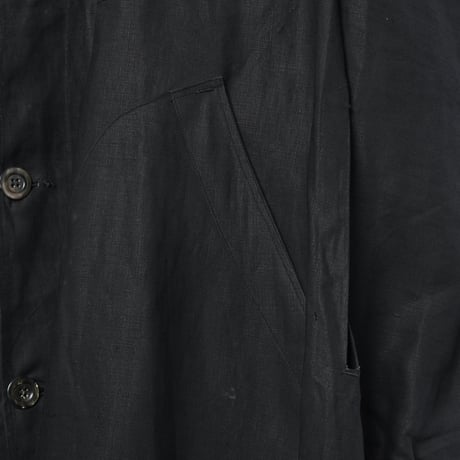 30-40s France Vintage Linbleuvil Black Linen  Maquignon Coat Dead Stock