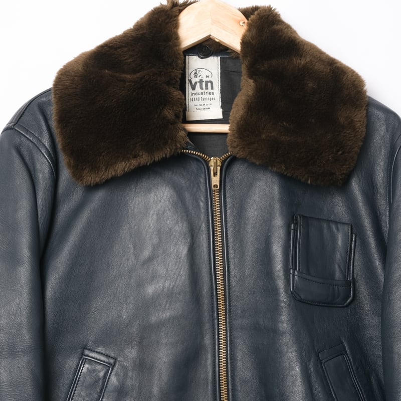 70s-80s French Army Pilot Leather Jacket Size 9