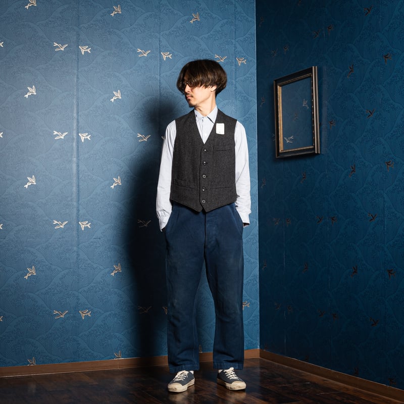 〜20's indigo linen french fireman pants 30s France Vintage Fireman Indigo Linen HBT Tr