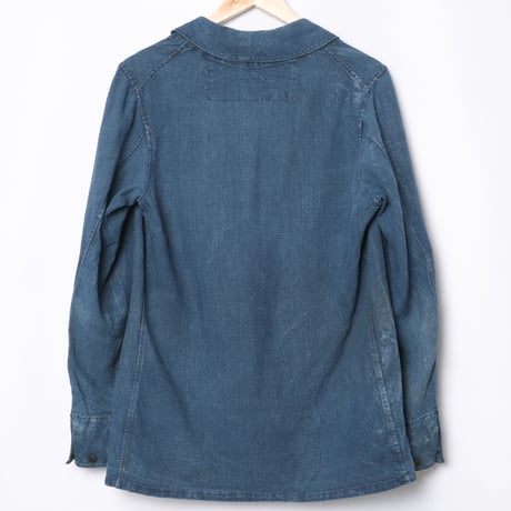 30s Marine Nationales Shawl Collar Indigo Linen Smock