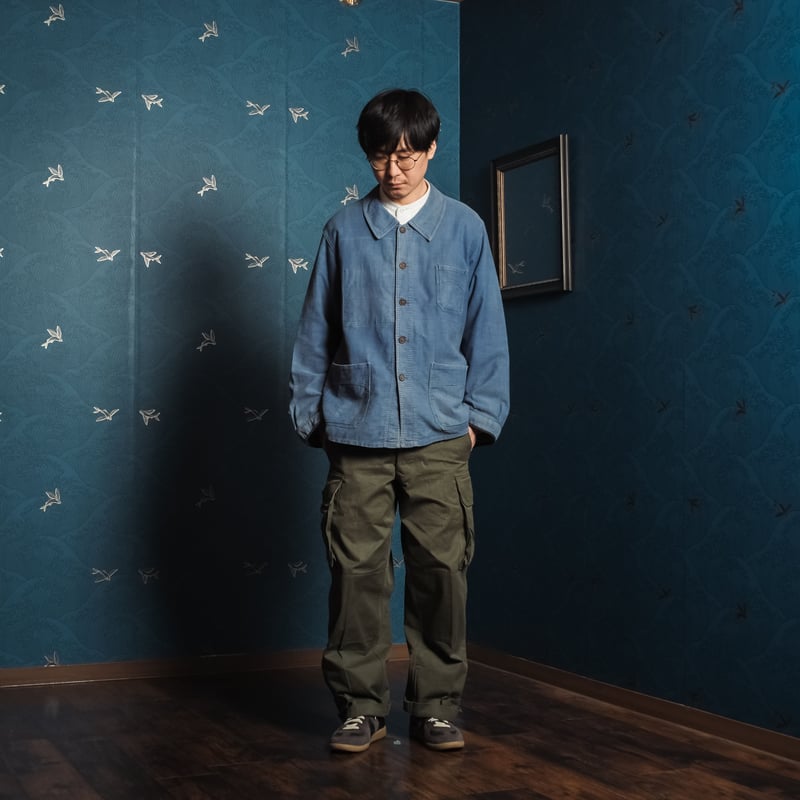 40s ワークジャケット コットンツイル ウッドボタン vintage 40s Vulcain Blue Cotton Twill Jacket Wood Butt