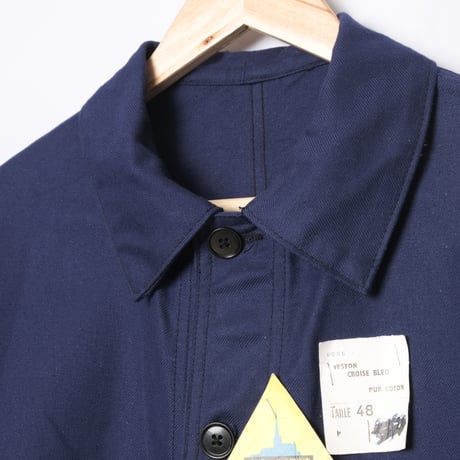 40s France Vintage Le Mont Sant Michel Blue Cotton Twill Work Jacket Dead Stock