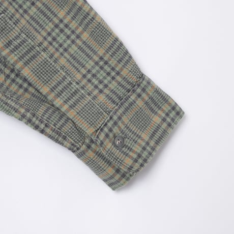40-50s France Vintage Checked Granpa Shirt Green × Navy
