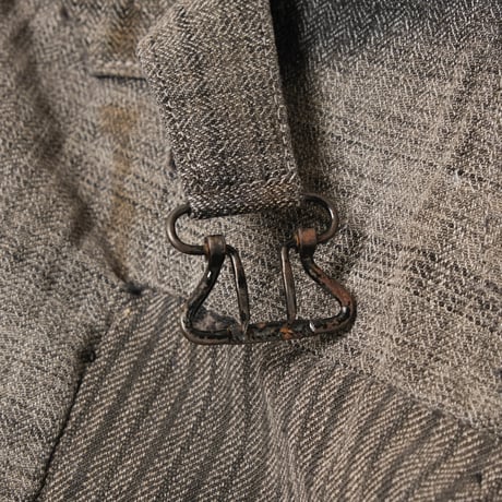 30-40s French Vintage HBT Black Chambray Trousers Stripe Patch Work