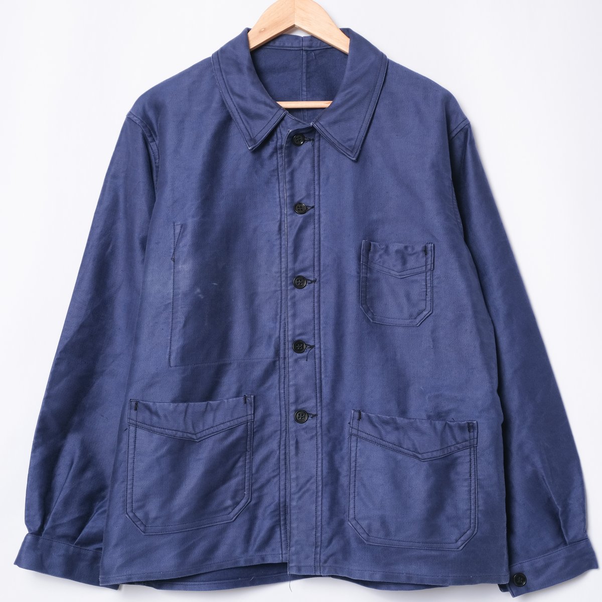 雰囲気抜群 大きめサイズ ブルーモールスキン ジャケット 40's】French Vintage Blue Moleskin Work Jacket 