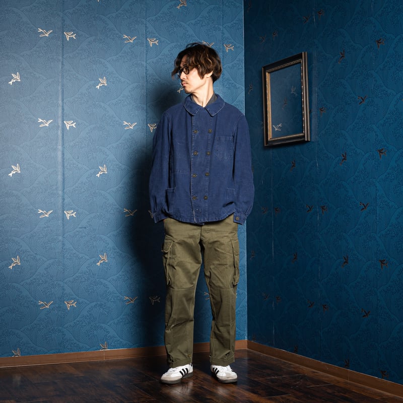 30s40sフランス　ダブルブレステッド ジャケット　ヴィンテージ 30s-40s France Vintage Blue Cotton Twill Doubl