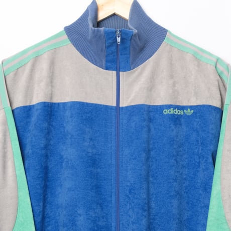 80s Vintage adidas Ventex Velours Track Jacket Blue × Light Green × Gray (Made in France)