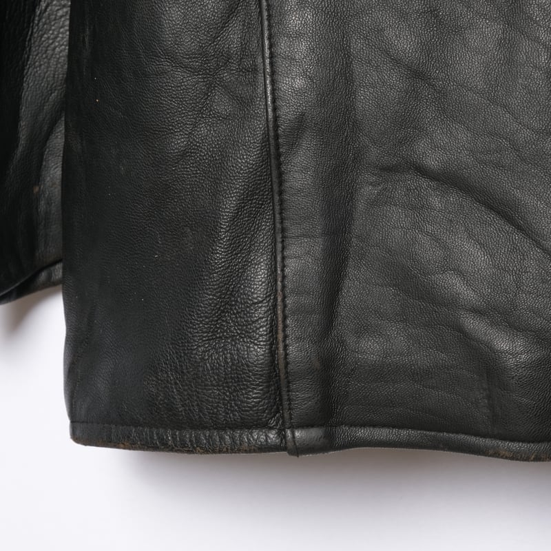 50s-60s France Vintage Leather Jacket Wool Coll