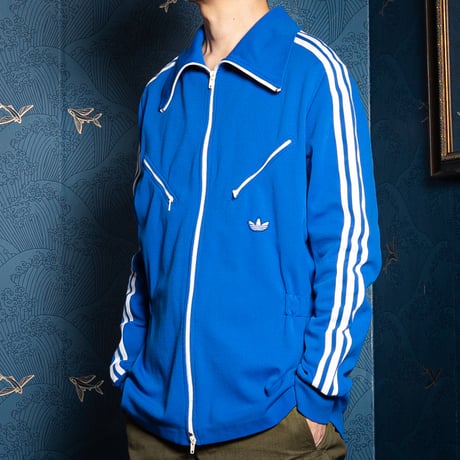70s Vintage adidas Track Jacket With Hood Blue × White (Made in West Germany)